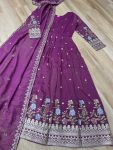 1DESIGNER VISCOSE COSMOS FOIL EMBROIDERY ZARI SEQUENCE WORK GOWN WITH DUPATTA FESTIVE WEAR WHOLESALE PRICE ETHNIC GARMENT (15)