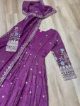 1DESIGNER VISCOSE COSMOS FOIL EMBROIDERY ZARI SEQUENCE WORK GOWN WITH DUPATTA FESTIVE WEAR WHOLESALE PRICE ETHNIC GARMENT (15)