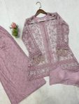 1FANCY BUTTERFLY NET SEQUENCE EMBROIDERY WORK TOP BLOUSE WITH PALAZZO PARTY WEAR WHOLESALE PRICE ETHNIC GARMENT (9)