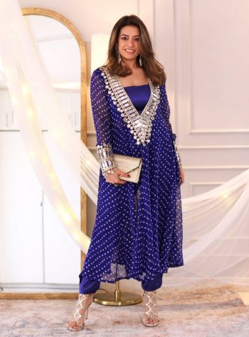 FANCY GEORGETTE CODED EMBROIDERY AND REAL MIRROR LACE WORK TOP TUBE TOP WITH BOTTOM  BLUE
