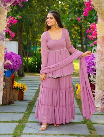 FANCY GEORGETTE LATKAN WORK TOP SHARARA WITH DUPATTA  BABY PINK