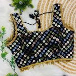 FANCY GEORGETTE SEQUENCE WITH HEAVY LACE WORK STITCHED BLOUSE  BLACK