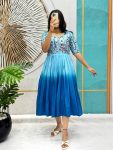 FANCY MUL MUL COTTON EMBROIDERY THREAD WORK ONEPIECE DRESS  SKY