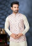 1FANCY SILK DIGITAL PRINTED SEQUENCE LAKHNOWI WORK MEN’S KURTA PAYJAMA WITH JACKET PARTY WEAR WHOLESALE PRICE ETHNIC GARMENT (27)