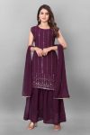 LATEST GEORGETTE EMBROIDERY WORK TOP SHARARA WITH DUPATTA  PURPLE