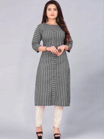 NEW ARRIVAL COTTON PRINT WORK KURTI  GREY