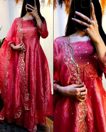 NEW ARRIVAL CRUSH SILK EMBROIDERY SEQUENCE DESIGN WORK GOWN BOTTOM WITH DUPATTA  RANI