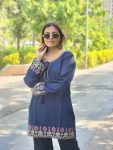NEW ARRIVAL RAYON EMBROIDERY WORK SHORT KURTI NAVY BLUE