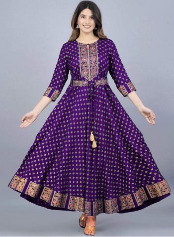 NEW ARRIVAL RAYON FOIL PRINTED GOWN  PURPLE