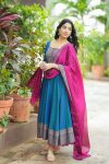 1NEW ARRIVAL VICHITRA SILK JACQUARD ZARI WEAVING WORK ANARKALI GOEN WITH DUPATTA FESTIVE WEAR WHOLESALE PRICE ETHNIC GARMENT (11)