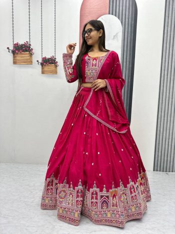 RICH LOOK VICHITRA EMBROIDERY CODING SEQUENCE AND THREAD WORK LEHENGA CHOLI WITH DUPATTA  RANI