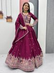 RICH LOOK VICHITRA EMBROIDERY CODING SEQUENCE AND THREAD WORK LEHENGA CHOLI WITH DUPATTA  WINE