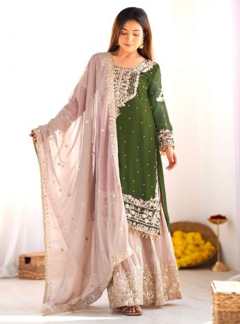 TRENDING GEORGETTE EMBROIDERY CODING SEQUENCE WORK TOP SHARARA WITH DUPATTA MEHNDI