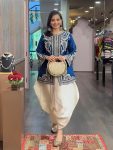 DESIGNER CHINON SILK EMBROIDERY SEQUENCE WORK TOP DHOTI WITH DUPATTA  BLUE