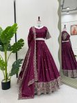 DESIGNER CHINON SILK THREAD WITH SEQUENCE WORK LEHENGA CHOLI WITH DUPATTA WINE