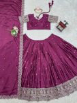 2DESIGNER CHINON SILK THREAD WITH SEQUENCE WORK LEHENGA CHOLI WITH DUPATTA WEDDING WEAR WHOLESALE PRICE ETHNIC GARMENT (5)