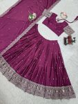 2DESIGNER CHINON SILK THREAD WITH SEQUENCE WORK LEHENGA CHOLI WITH DUPATTA WEDDING WEAR WHOLESALE PRICE ETHNIC GARMENT (5)