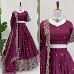 2DESIGNER CHINON SILK THREAD WITH SEQUENCE WORK LEHENGA CHOLI WITH DUPATTA WEDDING WEAR WHOLESALE PRICE ETHNIC GARMENT (5)