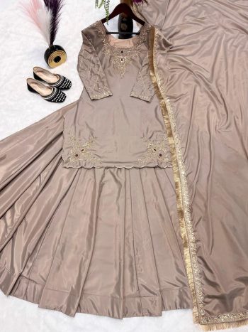 DESIGNER CREEP SILK BEADS HAND WORK WITH SEQUENCE MULTI NEEDLE EMBROIDERY AND ZARI WORK TOP LEHENGA WITH DUPATTA CREAM