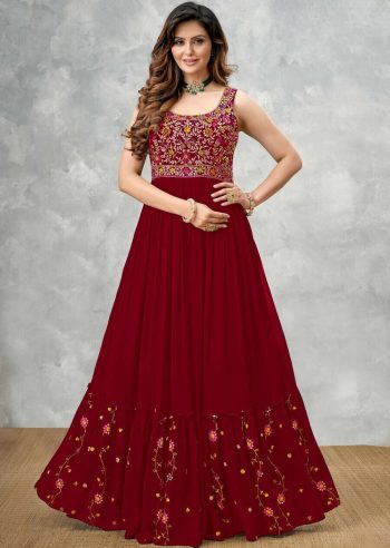 DESIGNER GEORGETTE EMBROIDERY MULTI THREAD WORK GOWN MAROON