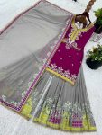 2DESIGNER GEORGETTE EMBROIDERY SEQUENCE WORK TOP PALAZZO WITH DUPATTA FESTIVE WEAR WHOLESALE PRICE ETHNIC GARMENT (14)
