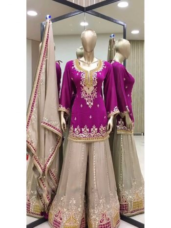 DESIGNER GEORGETTE EMBROIDERY SEQUENCE WORK TOP PALAZZO WITH DUPATTA PINK