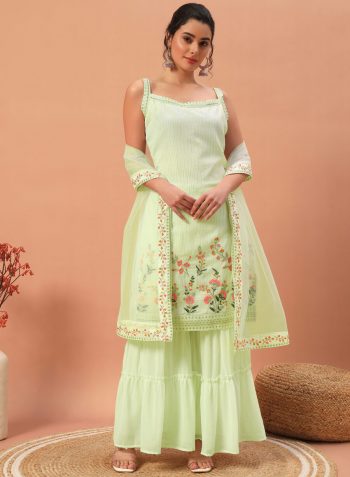 DESIGNER GEORGETTE SEQUENCE EMBROIDERED WORK TOP SHARARA WITH DUPATTA  PISTA