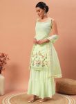 2DESIGNER GEORGETTE SEQUENCE EMBROIDERED WORK TOP SHARARA WITH DUPATTA FESTIVE WEAR WHOLESALE PRICE ETHNIC GARMENT (23)