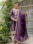 FANCY GEORGETTE PANDDING EMBROIDERY SEQUENCE CODDING WORK TOP BOTTOM WITH DUPATTA  PURPLE