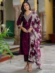 FANCY RAYON EMBROIDERY WORK TOP BOTTOM WITH DUPATTA WINE
