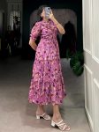 FANCY TABBY SILK PRINTED ONE PIECE  PINK