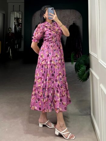 FANCY TABBY SILK PRINTED ONE PIECE  PINK