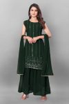 LATEST GEORGETTE EMBROIDERY WORK TOP SHARARA WITH DUPATTA  GREEN