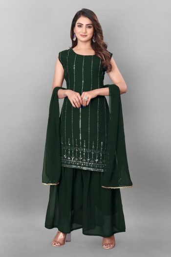 LATEST GEORGETTE EMBROIDERY WORK TOP SHARARA WITH DUPATTA  GREEN