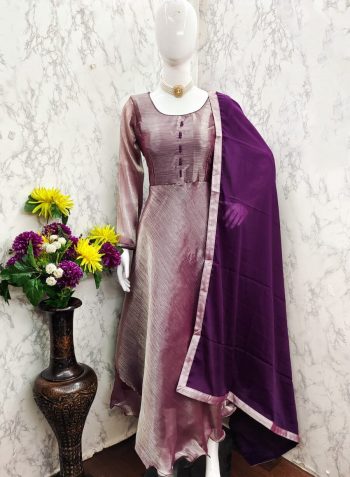 NEW ARRIVAL BURBERRY SILK POTALI BUTTON WORK ANARKALI GOWN WITH DUPATTA  PURPLE