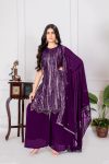 2RICH LOOK FAUX GEORGETTE SEQUENCE EMBROIDERY WORK TOP PALAZZO WITH DUPATTA FESTIVE WEAR WHOLESALE PRICE ETHNIC GARMENT(28)