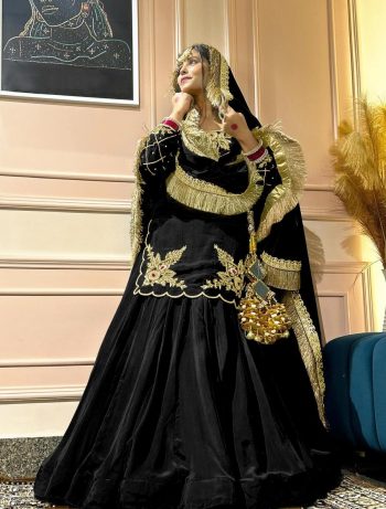 DESIGNER CREEP SILK BEADS HAND WORK WITH SEQUENCE MULTI NEEDLE EMBROIDERY AND ZARI WORK TOP LEHENGA WITH DUPATTA BLACK