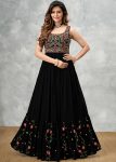 DESIGNER GEORGETTE EMBROIDERY MULTI THREAD WORK GOWN BLACK