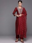 FACNY ROMAN EMBROIDERY WITH CODING WORK TOP BOTTOM WITH DUPATTA MAROON