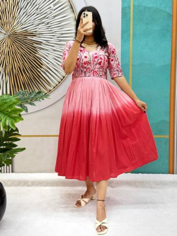 FANCY MUL MUL COTTON EMBROIDERY THREAD WORK ONEPIECE DRESS  RANI