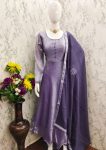 NEW ARRIVAL BURBERRY SILK POTALI BUTTON WORK ANARKALI GOWN WITH DUPATTA  LAVENDER
