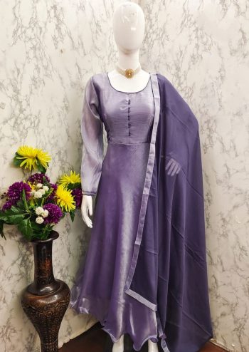NEW ARRIVAL BURBERRY SILK POTALI BUTTON WORK ANARKALI GOWN WITH DUPATTA  LAVENDER
