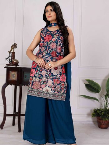NEW ARRIVAL FAUX GEORGETTE SEQUENCE EMBROIDERY WORK TOP PALAZZO WITH DUPATTA RAMA