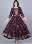 NEW ARRIVAL RAYON FOIL PRINTED GOWN  WINE