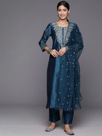 FACNY ROMAN EMBROIDERY WITH CODING WORK TOP BOTTOM WITH DUPATTA TEAL