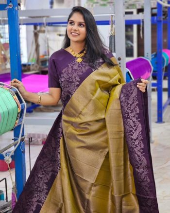 ATTRACTIVE BANARASI SOFT SILK GOLD ZARI WEAVING SAREE WITH UNSTITCHED BLOUSE  MUSTARD
