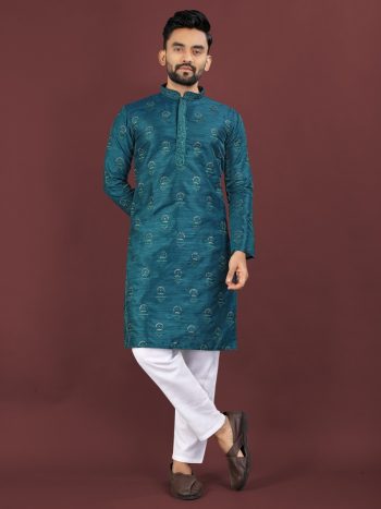ATTRACTIVE BANGLORI SILK SEQUENCE EMBROIDERY WORK MEN'S KURTA PAYJAMA RAMA