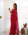 ATTRACTIVE BUTTERFLY NET EMBROIDERY WORK SAREE WITH UNSTITCHED BLOUSE PARTY WEAR WHOLESALE PRICE ETHNIC GARMENT (2)
