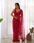 ATTRACTIVE BUTTERFLY NET EMBROIDERY WORK SAREE WITH UNSTITCHED BLOUSE PARTY WEAR WHOLESALE PRICE ETHNIC GARMENT (2)