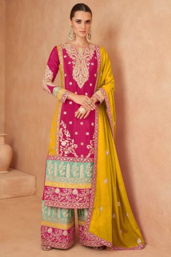 ATTRACTIVE CHINON EMBROIDERY SEQUENCE WORK TOP PALAZZO WITH DUPATTA RANI